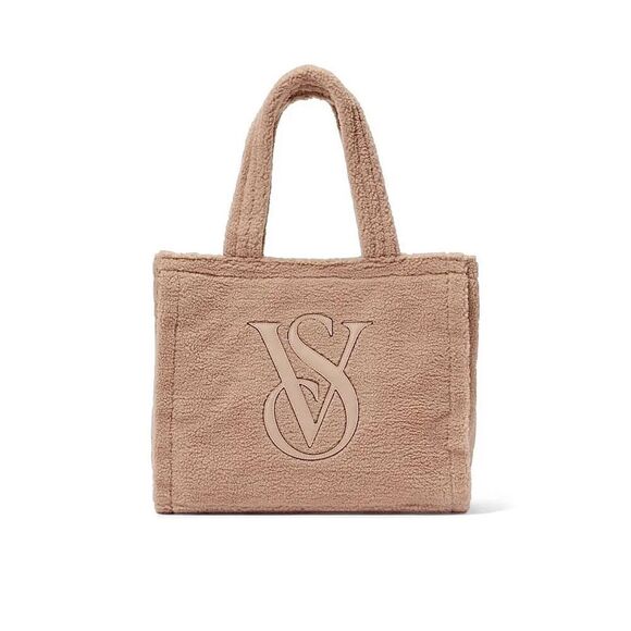 NWT Victoria’s Secret Fuzzy Sherpa Tan Cream Tote - Picture 1 of 13